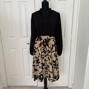 SHEIN Black & Tan Floral Long Sleeve Midi Dress - Size L - Item 0280